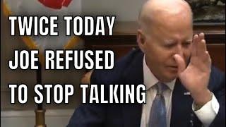 Joe was RAMBLING INCOHERENTLY TODAY, so his staff tried to SHUT HIM DOWN…TWICE!