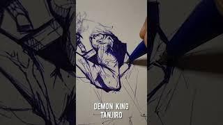 [ Spoiler Alert ️ ] Demon King Tanjiro Ball Pen Sketch #shorts