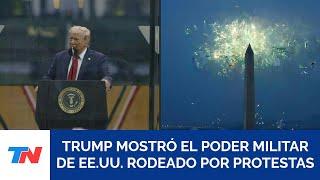 Trump exhibió el poder militar de EE.UU. en medio de protestas multitudinarias en su contra