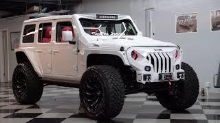 Custom Gloss White Wrangler with Red Interior Made by Soflo Customs