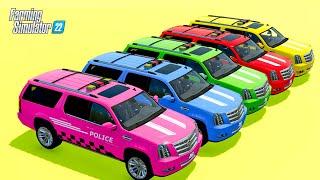 FARMING SIMULATOR 22: TRANSPORTING ALL POLICE CARS VEHICLES WITH COLORS GARAGE! #147