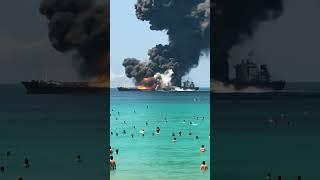 Fire on a cargo ship #fire #ship #cargo #sea