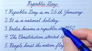 Cursive Writing | 10 Lines Essay on Republic Day | Cursive Handwriting Practice |English Handwriting