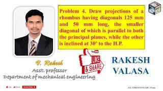 Problem 4 projections of planes (Rhombus) solutions in autocad (Engineering Drawing by N.D.BHATT)