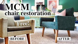 MCM Armchair upholstery / How to reupholster without experience / Furniture Flip / DIY Restoration