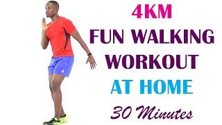 4 KM (2.5 Miles) Fun Walk at Home Workout/ 30 Minute Indoor Walking  Burns 250 Calories 