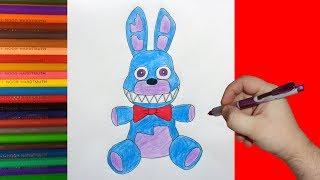 How to draw nightmare Bonnie Plush, Как нарисовать кошмарного Бонни Плюш