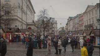 Lviv, Ukraine. Christmas fair at the central square Rynok.