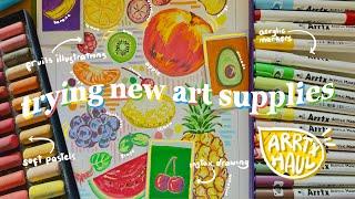 art vlog  an arrtx haul, 36+ 30 acrylic markers, 72 soft pastels, fruit illustrations 