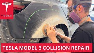 Collision Repair Process Fixing a 1/4 Panel on a Tesla Model 3