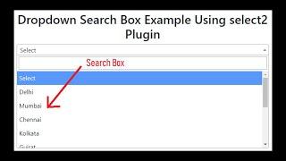 Dropdown search box using select2 plugin jQuery.