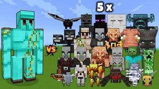 Diamond Golem vs Every Minecraft Mob x5 - Diamond Golem vs All Mobs - Minecraft Mob Battle