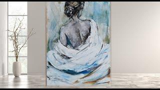 Abstract Painting for beginners /Lady/ Acrylic /MariaArtHome