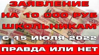 Заявление на выплату 10000 рублей школьникам можно подать с 15 июля Правда или нет