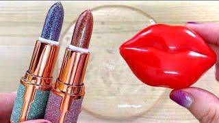 Makeup slime!Mixing lipstick&lip balm into slime!Satisfying slime video ASMR!