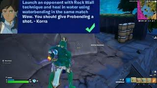 Launch an opponent with Rock Wall technique and heal in water using waterbending in the same match