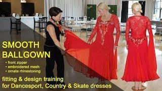 Pretty, Practical Dancesport Smooth dress with stretch lace sleeves & front zipper