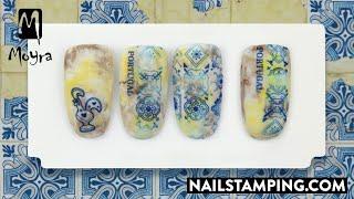 Marble nail art inspired by Portugal (nailstamping.com)